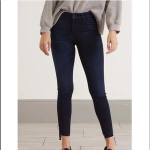 MOTHER Dark Blue Wash Distressed Hem Ankle Cropped Skinny Jeans Size 25